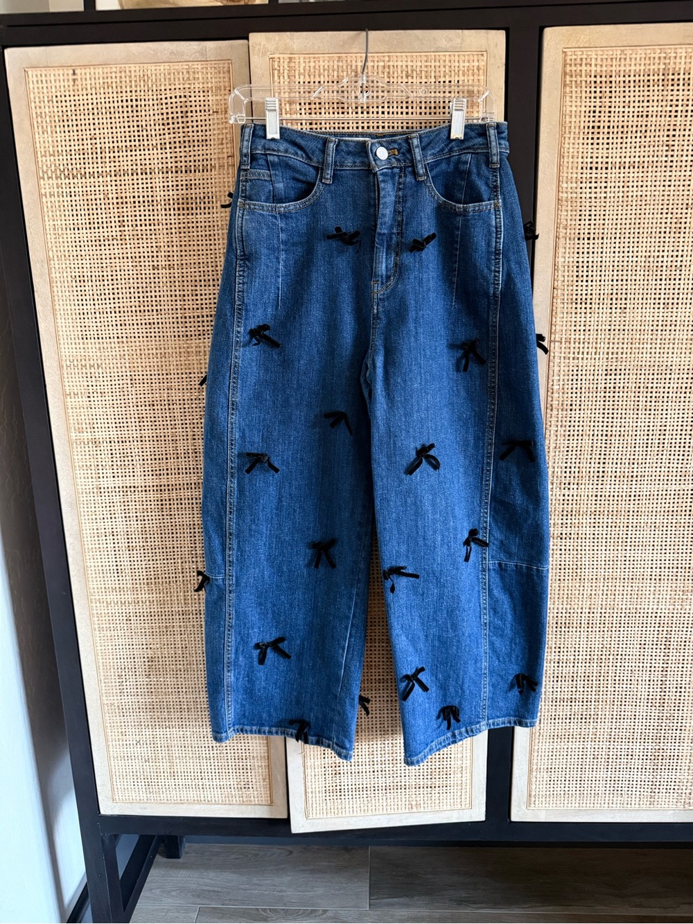 Pilcro Blue Barrel Jeans with Black Bows
